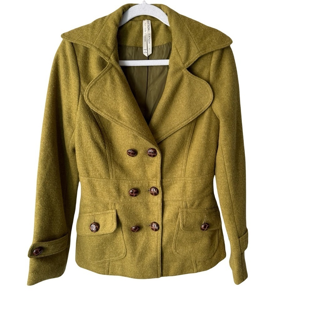 Cotton Candy Y2K Chartreuse Double-Breasted Tailored Pea Coat Size S Fall
